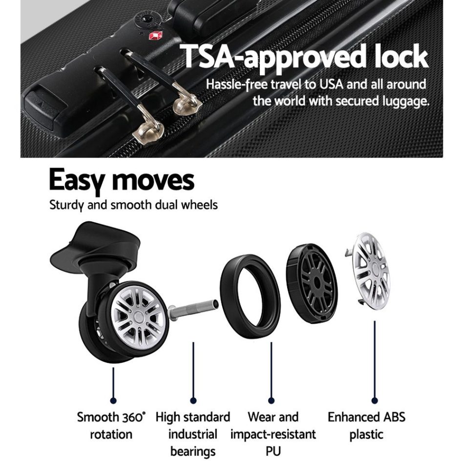 Wanderlite 24 Inch Luggage with TSA Lock Spinner Travel Suitcase Carry On Hard Shell Luggage Case Black - Image 5