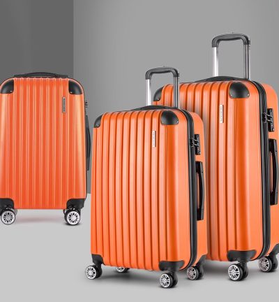 Wanderlite 20-24-28 Inch Luggage 3Set with TSA Lock Spinner Carry On Hard Shell Travel Suitcase Luggage Case Orange