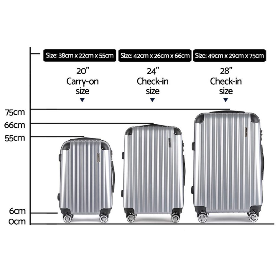 Wanderlite 20-24-28 Inch Luggage 3Set with TSA Lock Spinner Carry On Hard Shell Travel Suitcase Luggage Case Silver - Image 2