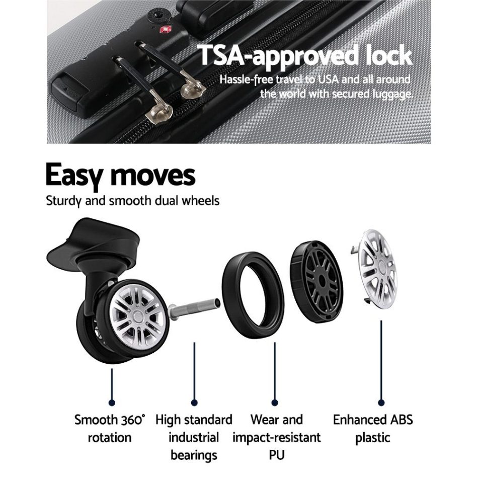 Wanderlite 20-24-28 Inch Luggage 3Set with TSA Lock Spinner Carry On Hard Shell Travel Suitcase Luggage Case Silver - Image 4