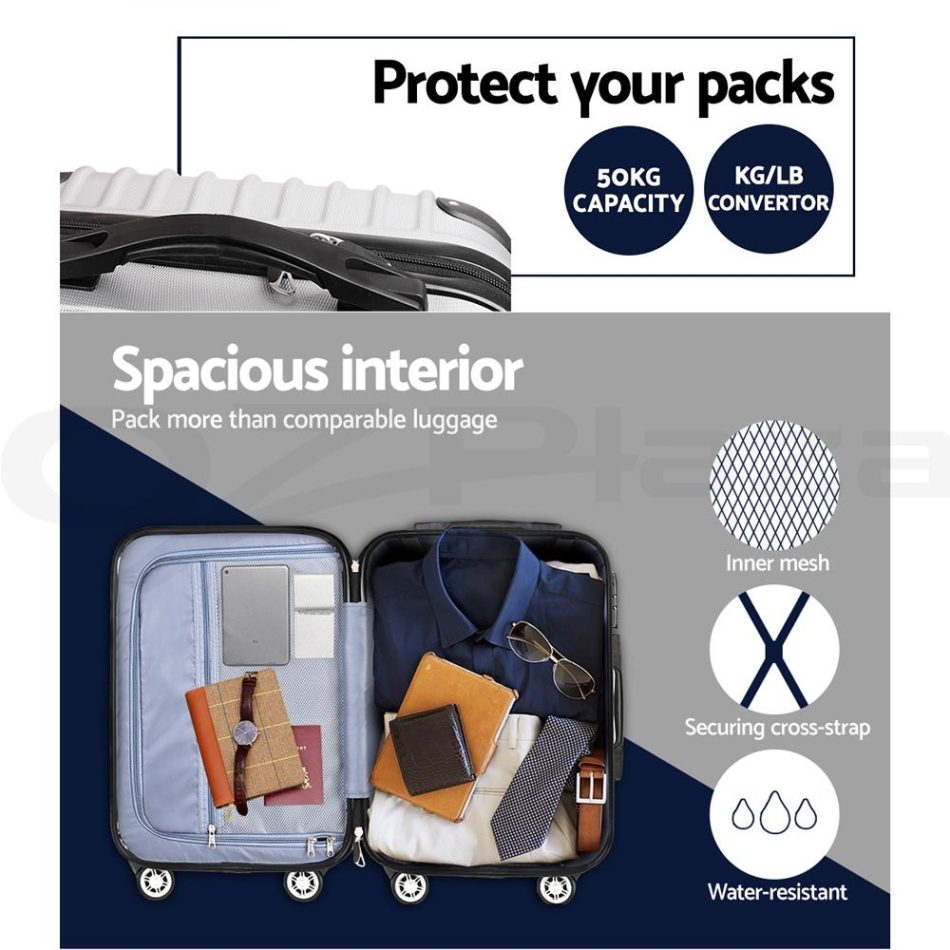 Wanderlite 20-24-28 Inch Luggage 3Set with TSA Lock Spinner Carry On Hard Shell Travel Suitcase Luggage Case Silver - Image 5