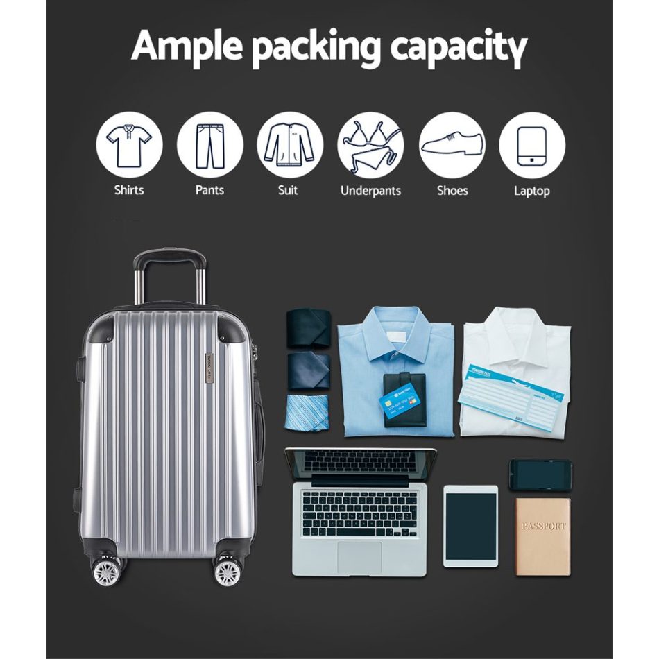 Wanderlite 20-24-28 Inch Luggage 3Set with TSA Lock Spinner Carry On Hard Shell Travel Suitcase Luggage Case Silver - Image 6