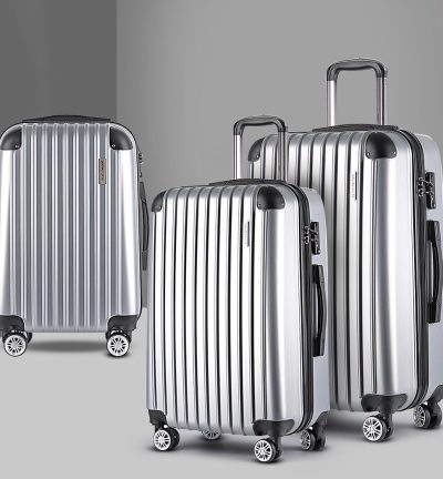 Wanderlite 20-24-28 Inch Luggage 3Set with TSA Lock Spinner Carry On Hard Shell Travel Suitcase Luggage Case Silver