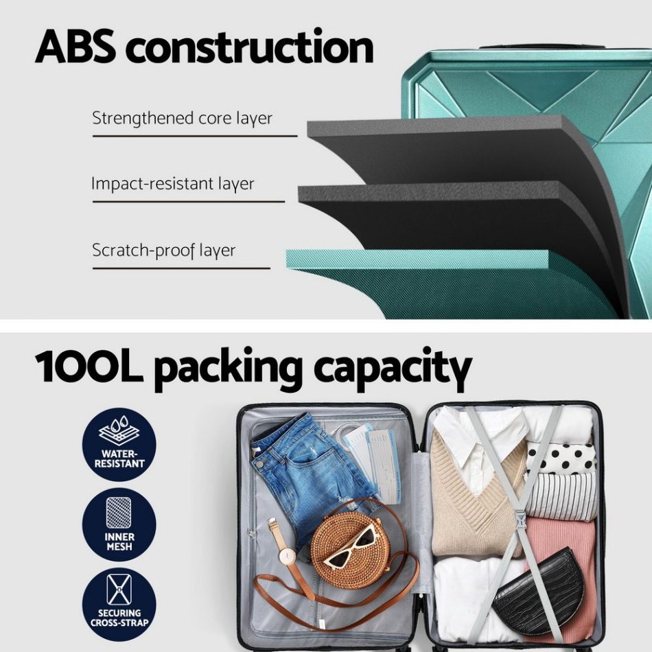 Wanderlite 28-inch Luggage Set with TSA Lock�ABS Hard Shell Travel Suitcase Organiser Luggage Case Atrovirens - Image 4