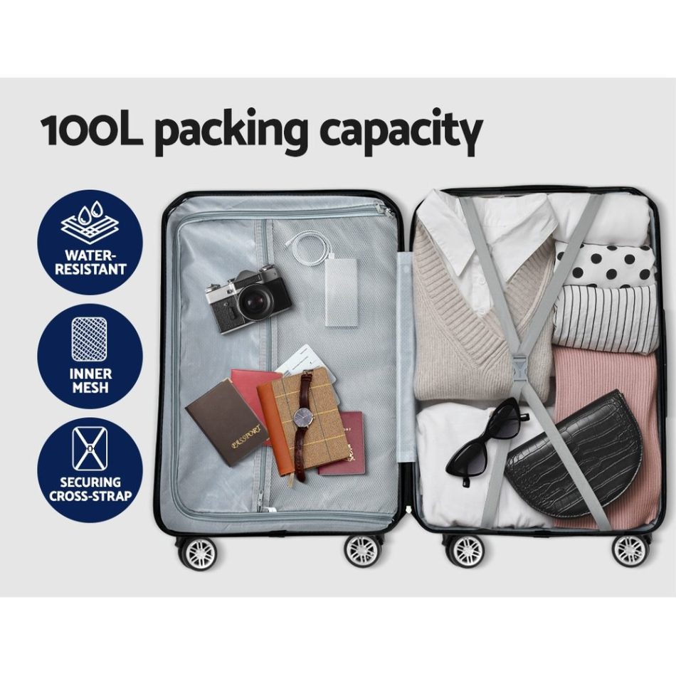 Wanderlite 28-inch Luggage Set with TSA Lock�ABS Hard Shell Travel Suitcase Organiser Luggage Case Black - Image 6