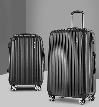 Wanderlite 20in 28in Luggage 2Set with Zipper Lock Carry On Hard Shell Travel Suitcase Luggage Case Black