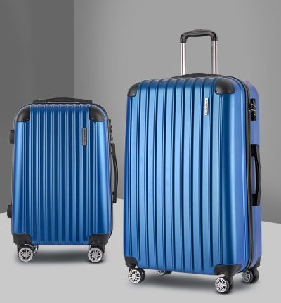 Wanderlite 2 Set Luggage 20-28 Inch with Zipper Lock Carry On Hard Shell Travel Suitcase Luggage Case Blue