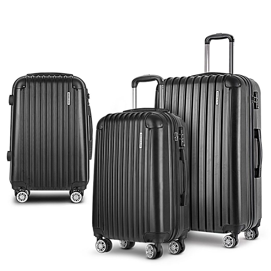 Wanderlite 3 Set Luggage 20-24-28 Inch with Zipper Lock Carry On Hard Shell Travel Suitcase Luggage Case Black - Image 8
