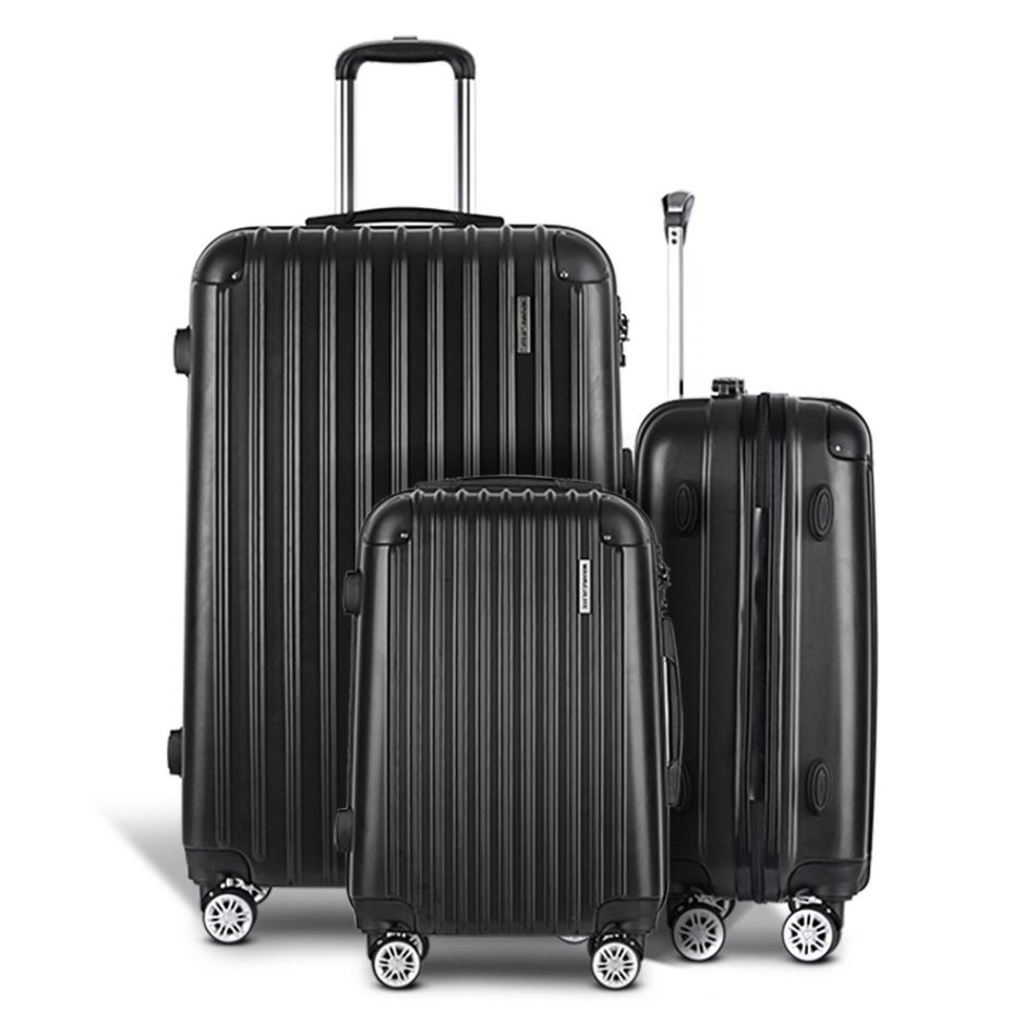 Wanderlite 3 Set Luggage 20-24-28 Inch with Zipper Lock Carry On Hard Shell Travel Suitcase Luggage Case Black - Image 3