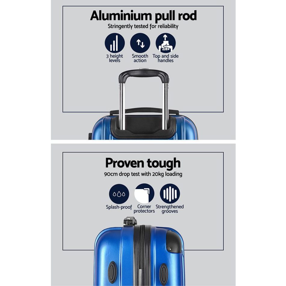 Wanderlite 3 Set Luggage 20-24-28 Inch with Zipper Lock Carry On Hard Shell Travel Suitcase Luggage Case Blue - Image 4
