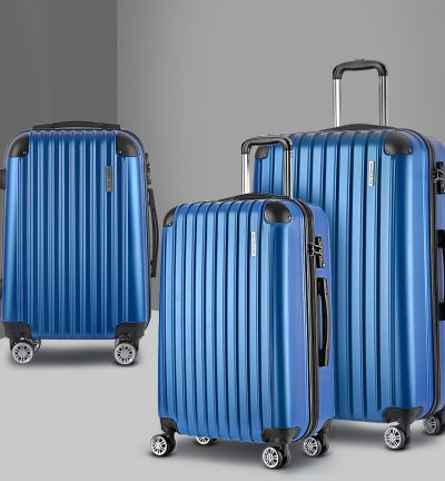 Wanderlite 3 Set Luggage 20-24-28 Inch with Zipper Lock Carry On Hard Shell Travel Suitcase Luggage Case Blue