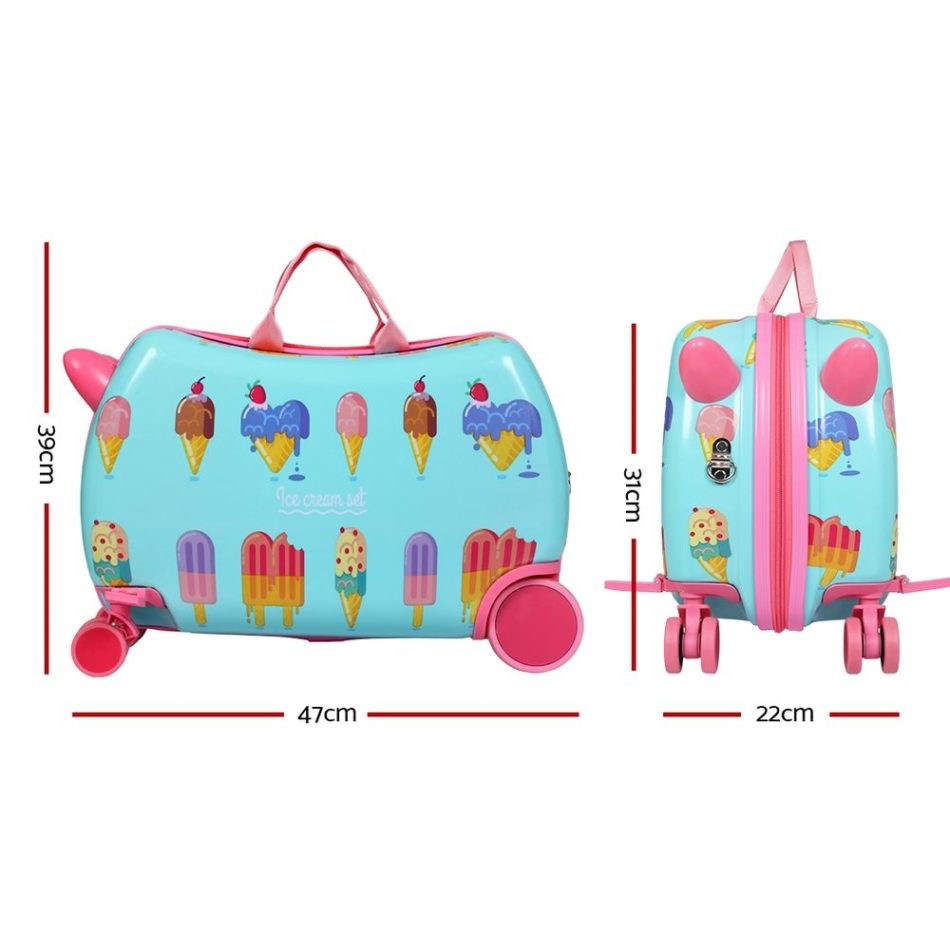 Wanderlite 17" Kids Ride On Luggage Children Suitcase Trolley Travel Ice Cream - Image 2