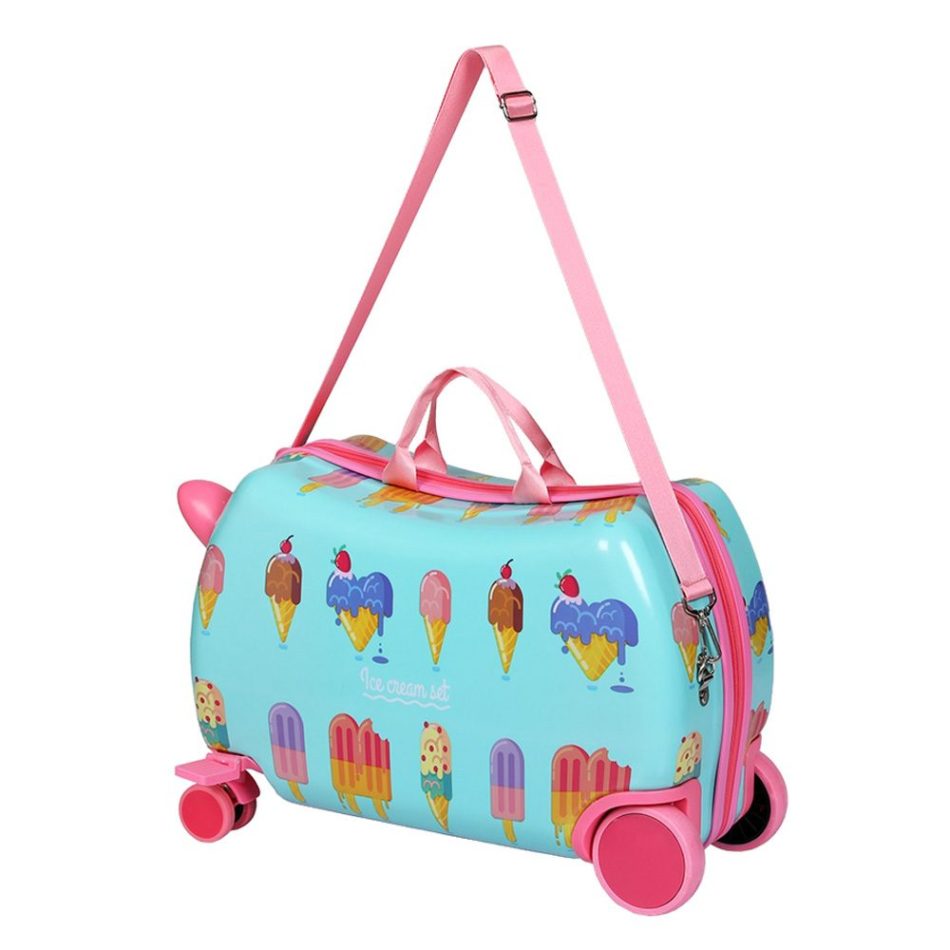 Wanderlite 17" Kids Ride On Luggage Children Suitcase Trolley Travel Ice Cream - Image 3