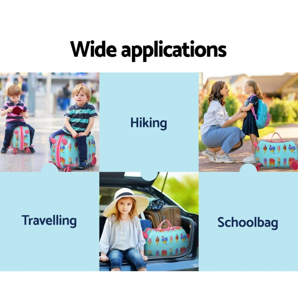 Wanderlite 17" Kids Ride On Luggage Children Suitcase Trolley Travel Ice Cream - Image 4