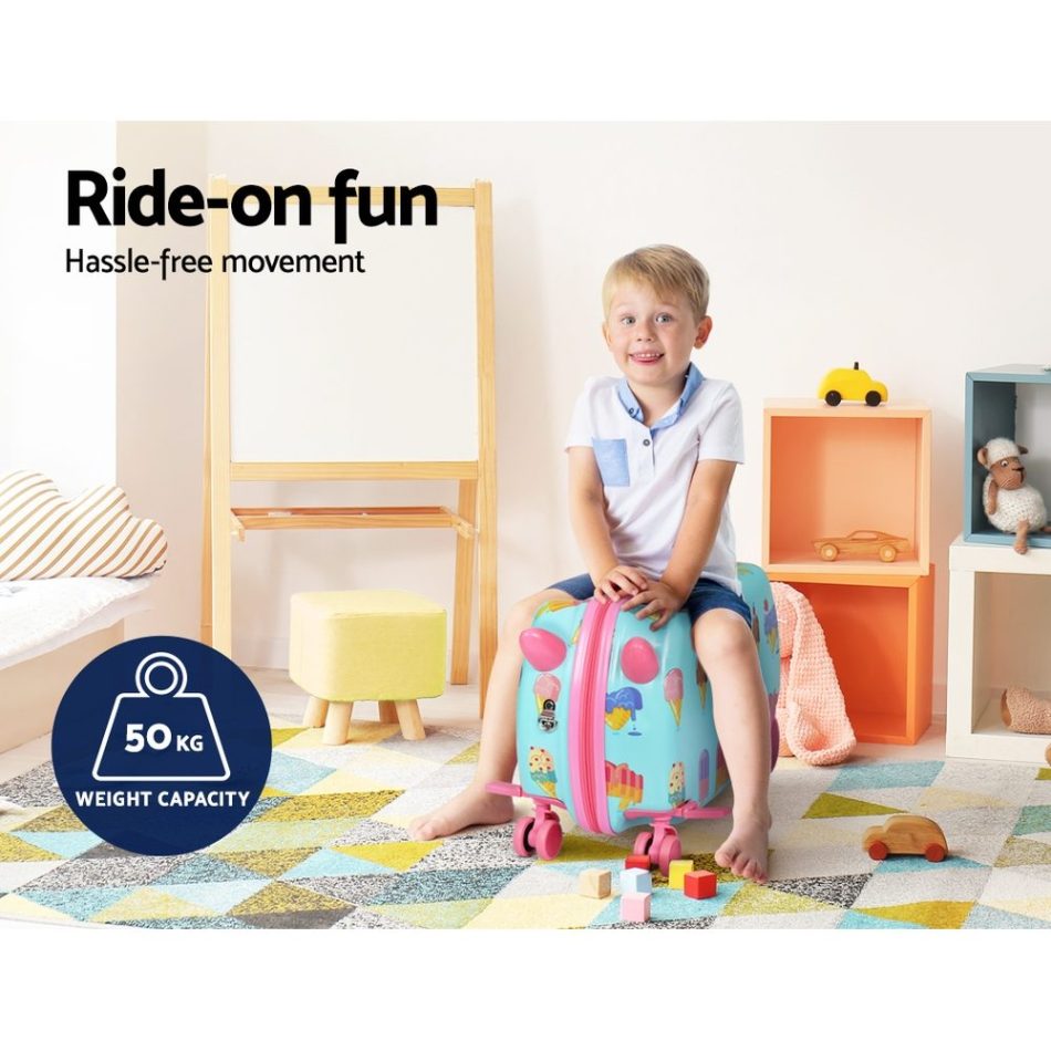 Wanderlite 17" Kids Ride On Luggage Children Suitcase Trolley Travel Ice Cream - Image 5