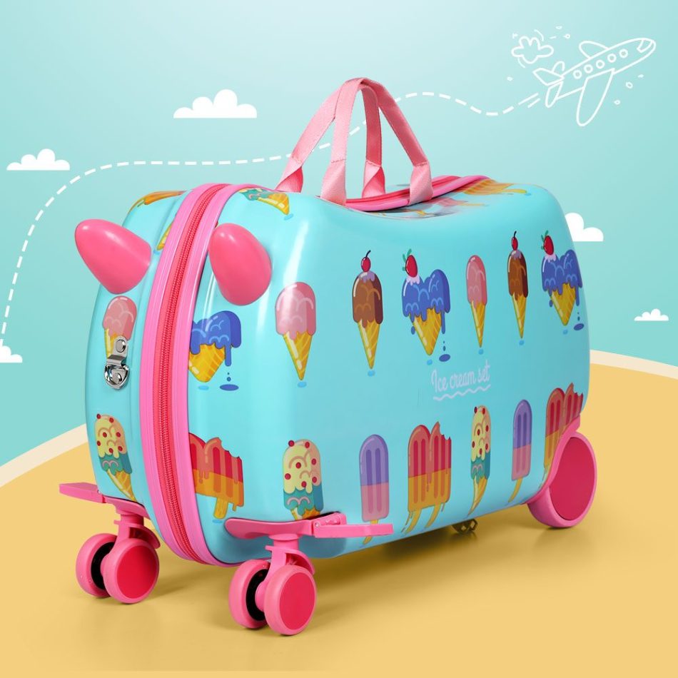 Wanderlite 17" Kids Ride On Luggage Children Suitcase Trolley Travel Ice Cream - Image 7