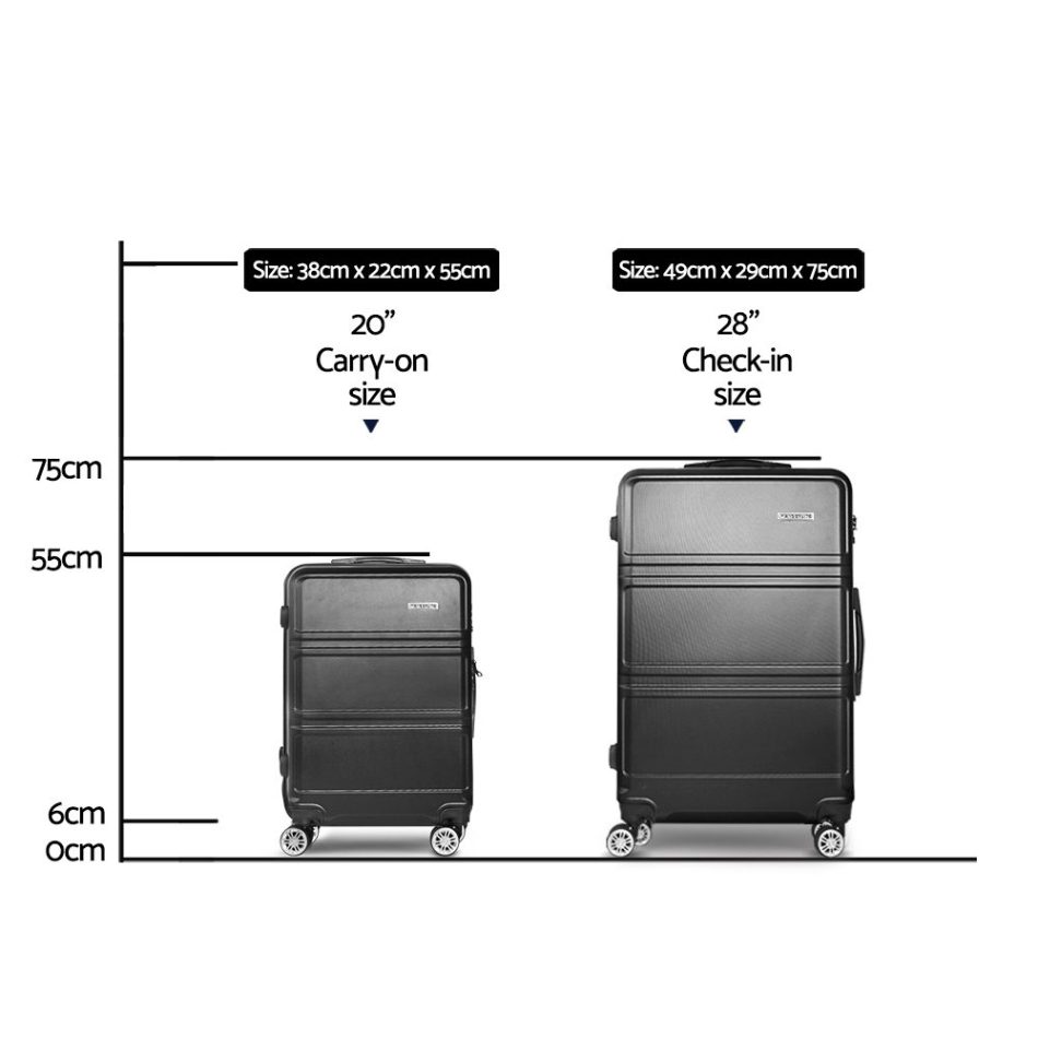 Wanderlite 2Set 20-28 Inch Luggage with TSA Lock Spinner Travel Suitcase Carry On Hard Shell Luggage Case Black - Image 2