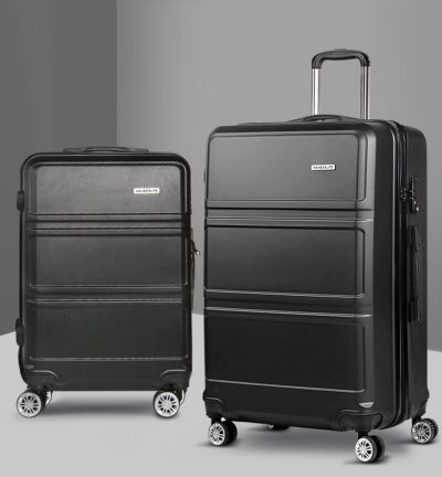 Wanderlite 2Set 20-28 Inch Luggage with TSA Lock Spinner Travel Suitcase Carry On Hard Shell Luggage Case Black