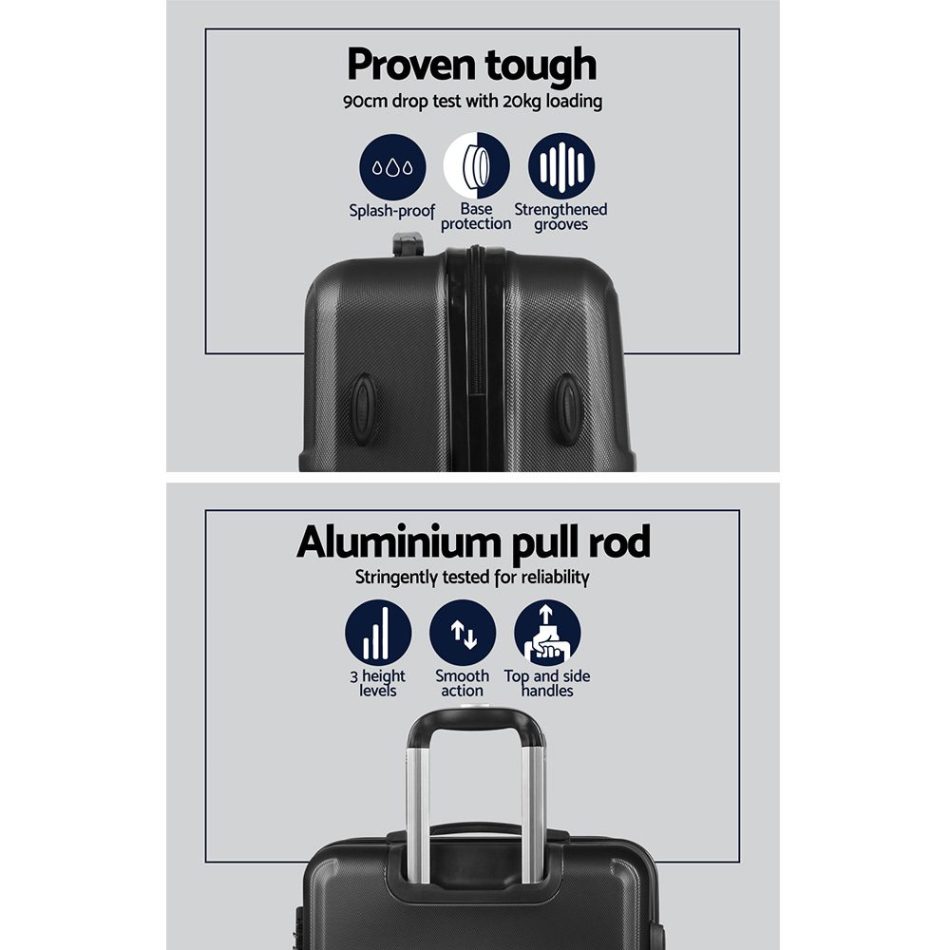 Wanderlite 3Set 20-24-28 Inch Luggage with TSA Lock Spinner Travel Suitcase Carry On Hard Shell Luggage Case Black - Image 4