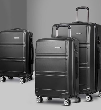 Wanderlite 3Set 20-24-28 Inch Luggage with TSA Lock Spinner Travel Suitcase Carry On Hard Shell Luggage Case Black