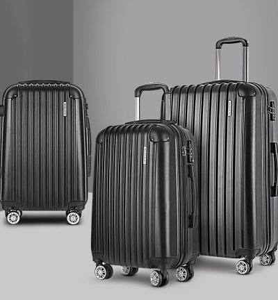 Wanderlite 3 Set Luggage 20-24-28 Inch with TSA Lock Spinner Hard Shell Travel Suitcase Luggage Organiser Case Black