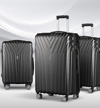 Wanderlite 3 Set Luggage 20-24-28 Inch Suitcase with TSA Lock Carry On Hard Shell Travel Luggage Organiser Case Black