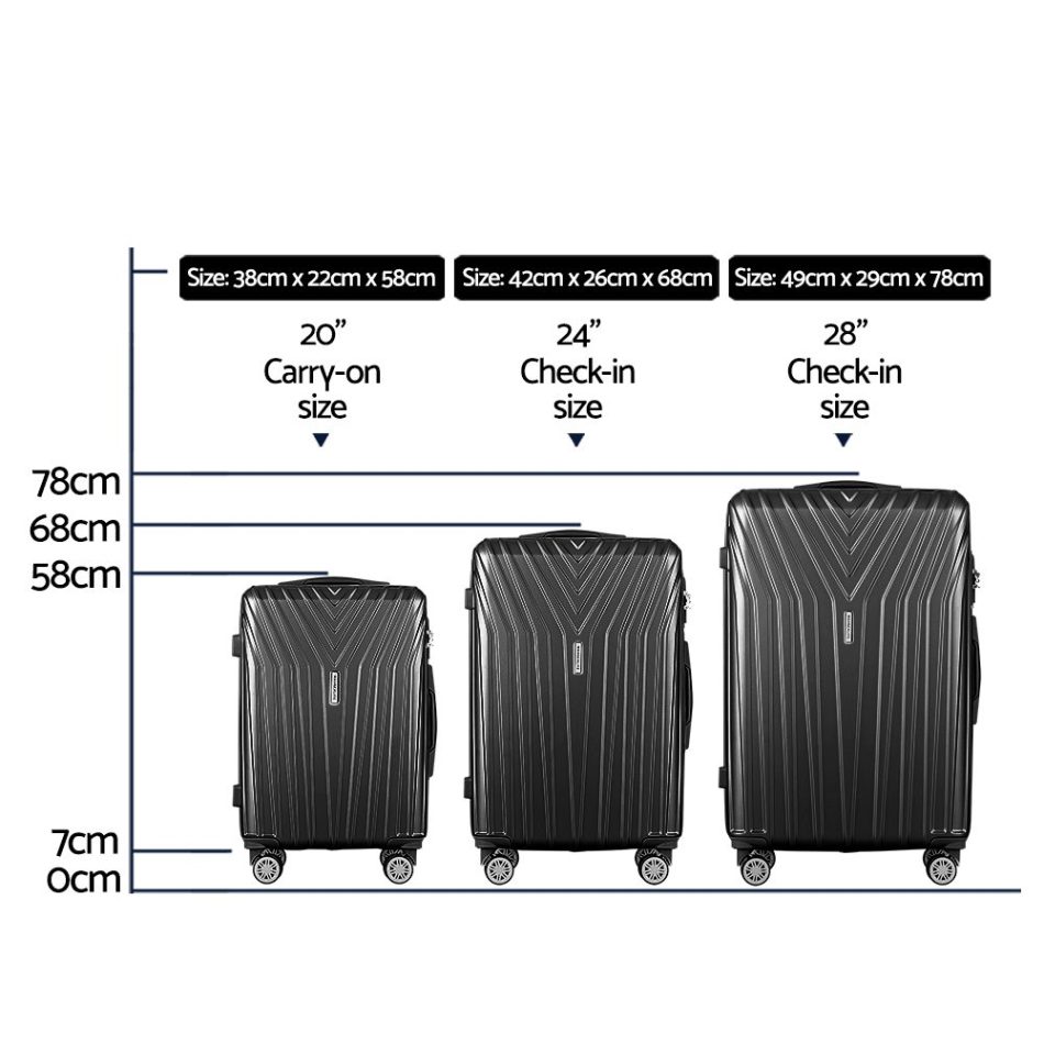 Wanderlite 3 Set Luggage 20-24-28 Inch Suitcase with TSA Lock Carry On Hard Shell Travel Luggage Organiser Case Black - Image 2