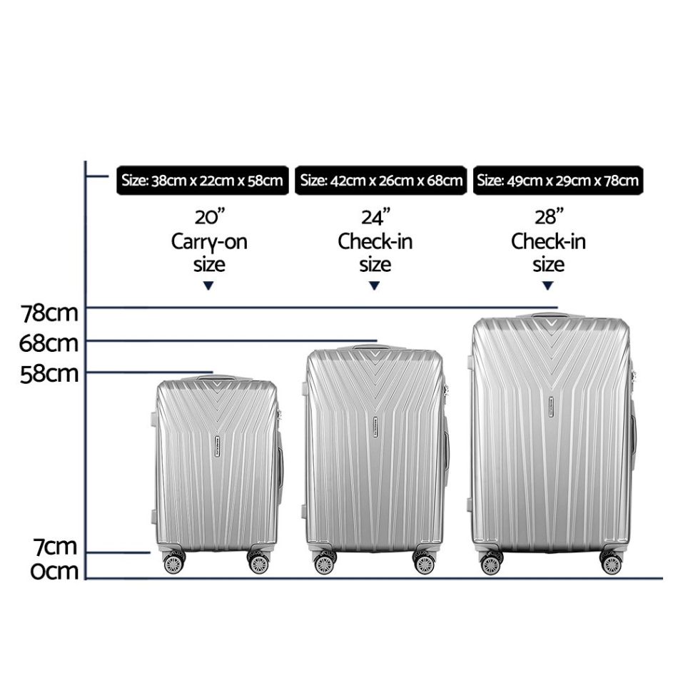 Wanderlite 3 Set Luggage 20-24-28 Inch Suitcase with TSA Lock Carry On Hard Shell Travel Luggage Organiser Case Silver - Image 2