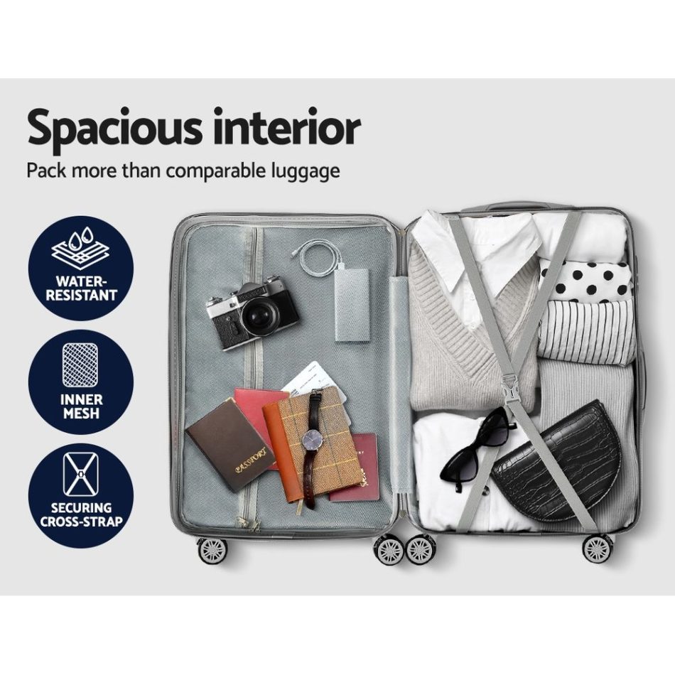 Wanderlite 3 Set Luggage 20-24-28 Inch Suitcase with TSA Lock Carry On Hard Shell Travel Luggage Organiser Case Silver - Image 7