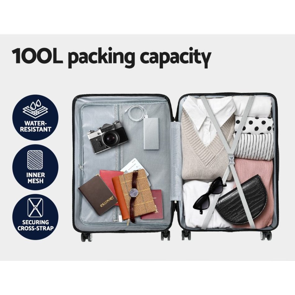 Wanderlite 28-inch Luggage Set with TSA Lock�ABS Hard Shell Travel Suitcase Organiser Luggage Case Light Grey - Image 6