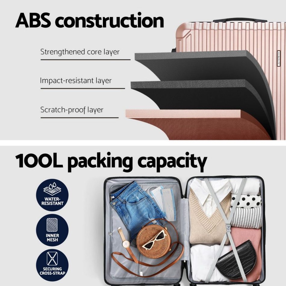 Wanderlite 28-inch Luggage Set with TSA Lock�ABS Hard Shell Travel Suitcase Organiser Luggage Case Rose Gold - Image 4
