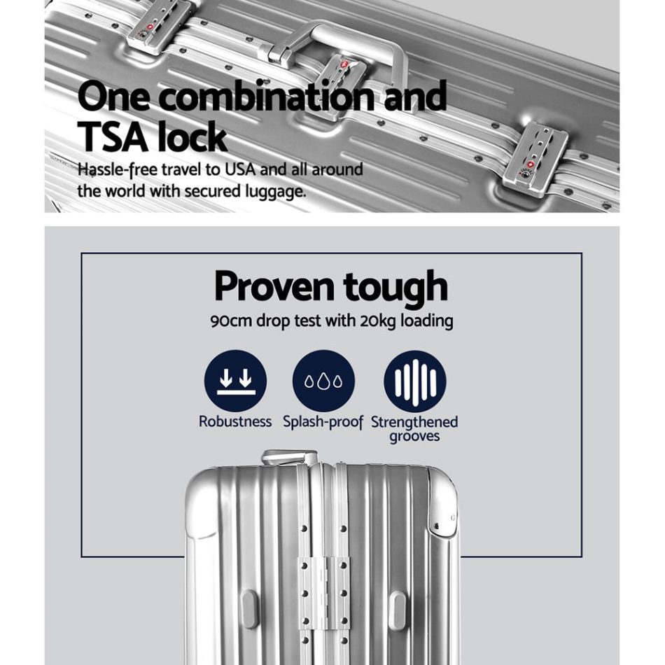 Wanderlite 28 Inch Luggage with TSA Lock Stainless�Steel�Wrapped�Corners Hard Shell Travel Suitcase Luggage Case Silver - Image 5