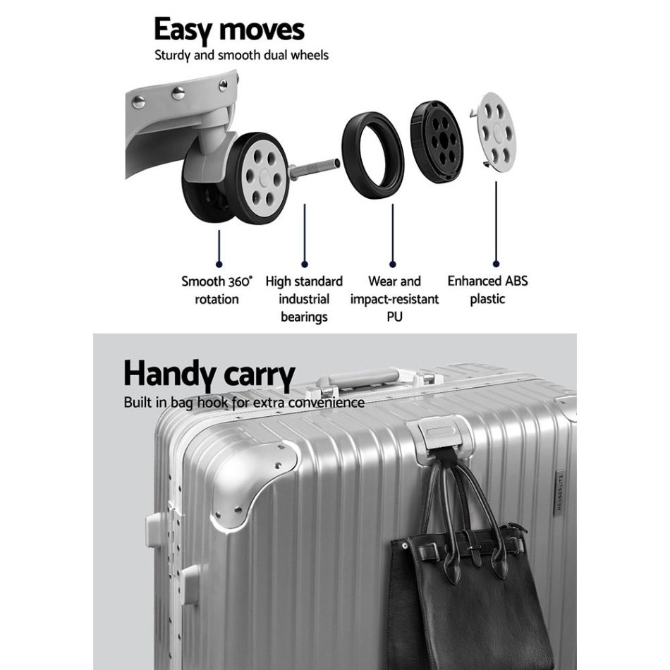 Wanderlite 28 Inch Luggage with TSA Lock Stainless�Steel�Wrapped�Corners Hard Shell Travel Suitcase Luggage Case Silver - Image 6