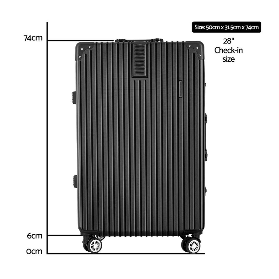 Wanderlite 28 Inch Luggage with TSA Lock Stainless�Steel�Wrapped�Corners Hard Shell Travel Suitcase Luggage Case Black - Image 2