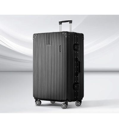 Wanderlite 28 Inch Luggage with TSA Lock Stainless�Steel�Wrapped�Corners Hard Shell Travel Suitcase Luggage Case Black