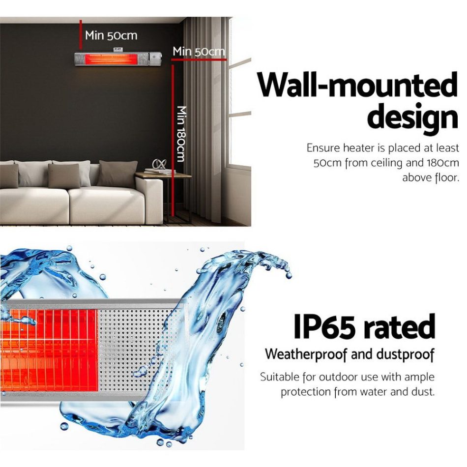 Devanti Electric Strip Heater Infrared Radiant Heaters 2000W - Image 6