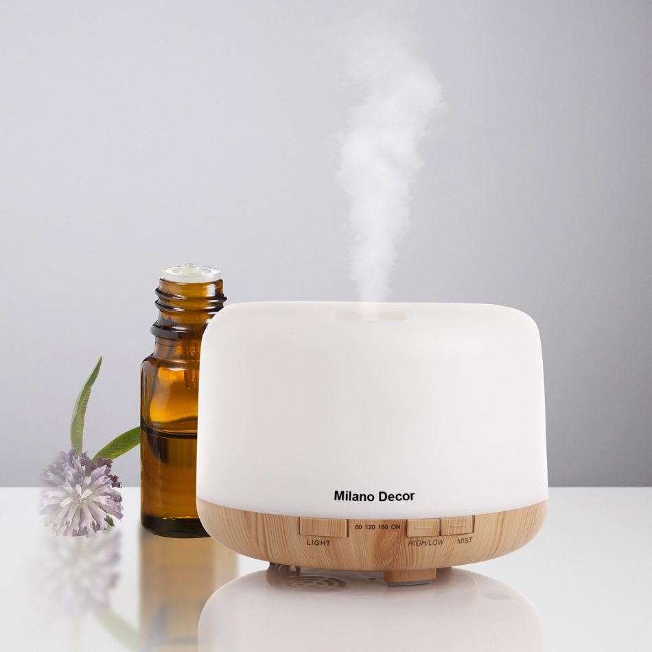 Milano Decor Mood Light Diffuser 500ml Ultrasonic Humidifier With 3 Pack Oils - Light Wood - Image 2