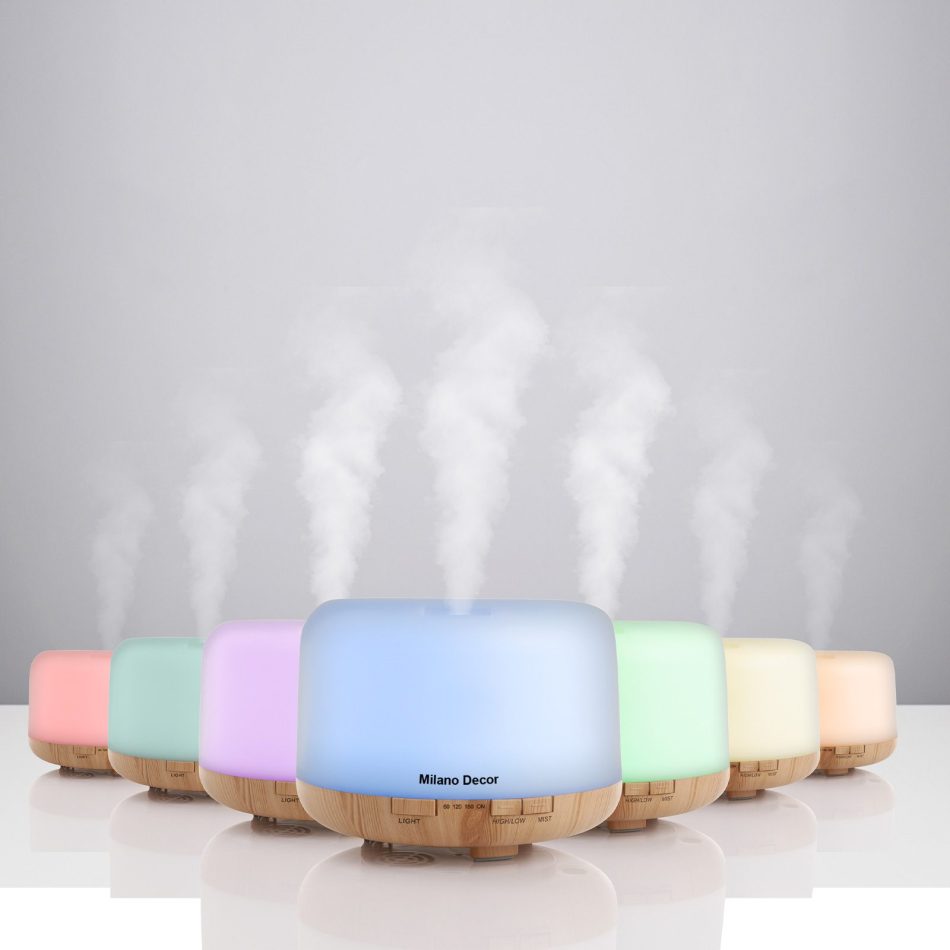 Milano Decor Mood Light Diffuser 500ml Ultrasonic Humidifier With 3 Pack Oils - Light Wood - Image 4
