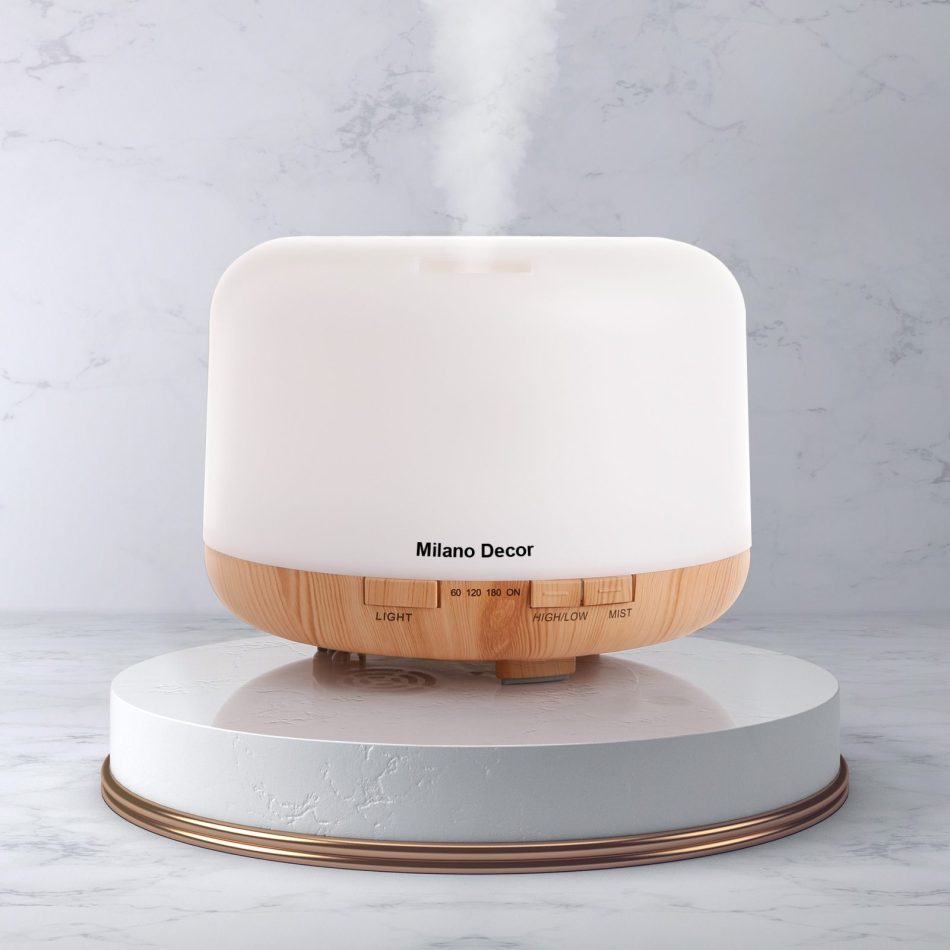 Milano Decor Mood Light Diffuser 500ml Ultrasonic Humidifier With 3 Pack Oils - Light Wood - Image 5