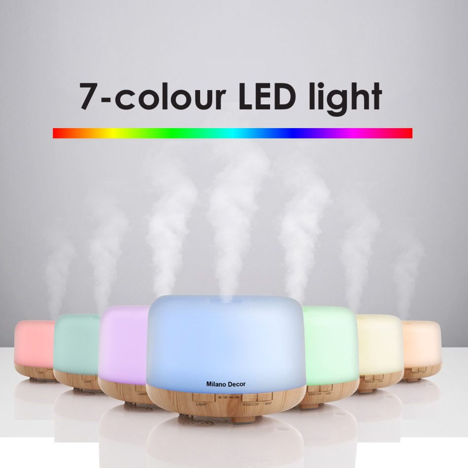 Milano Decor Mood Light Diffuser 500ml Ultrasonic Humidifier With 3 Pack Oils - Light Wood - Image 7