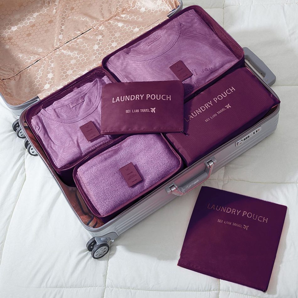 Jet Set 6 Piece Travel Luggage Organizer Storage Cube Pouch Suitcase Packing Bag - Burgundy