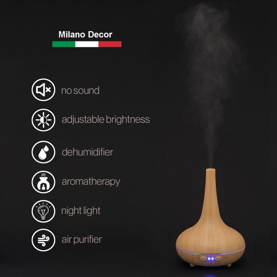 Essential Oil Diffuser Ultrasonic Humidifier Aromatherapy LED Light 200ML 3 Oils - Light Wood Grain - Image 4