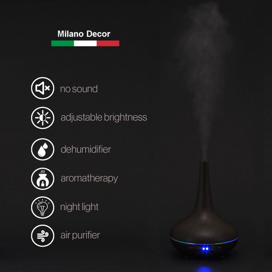 Essential Oil Diffuser Ultrasonic Humidifier Aromatherapy LED Light 200ML 3 Oils - Dark Wood Grain - Image 4