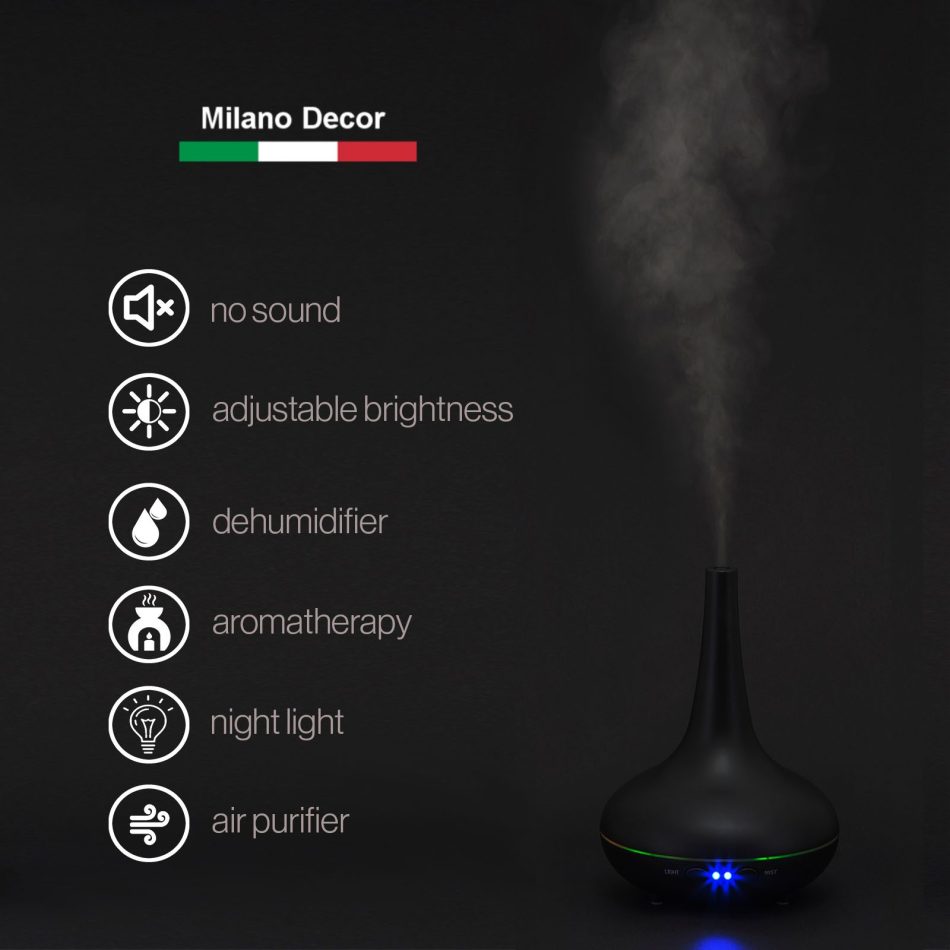 Essential Oil Diffuser Ultrasonic Humidifier Aromatherapy LED Light 200ML 3 Oils - Black - Image 4