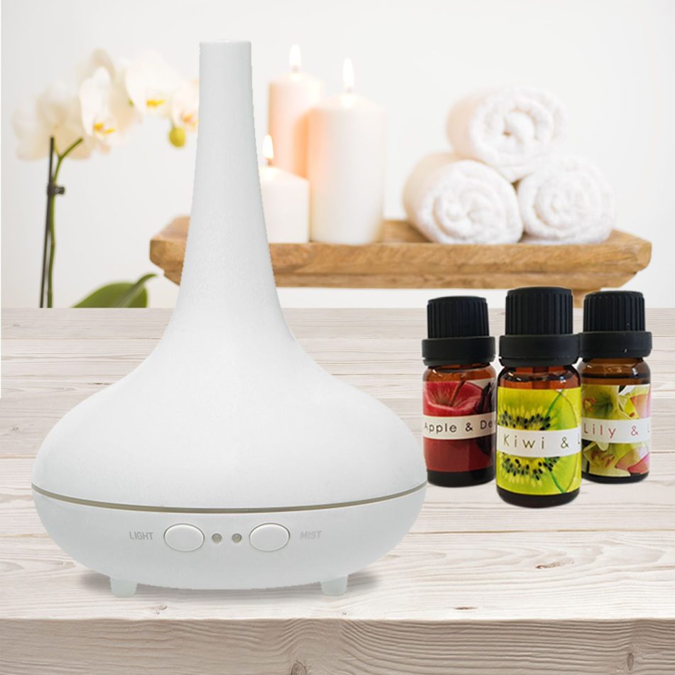 Essential Oil Diffuser Ultrasonic Humidifier Aromatherapy LED Light 200ML 3 Oils - White - Image 2