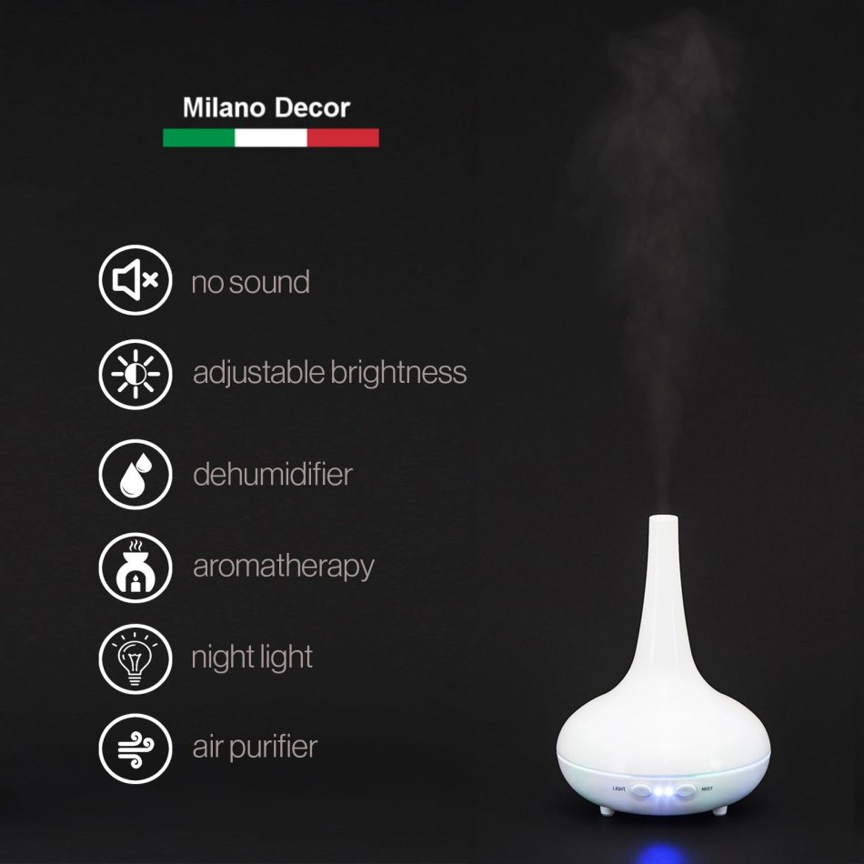 Essential Oil Diffuser Ultrasonic Humidifier Aromatherapy LED Light 200ML 3 Oils - White - Image 4