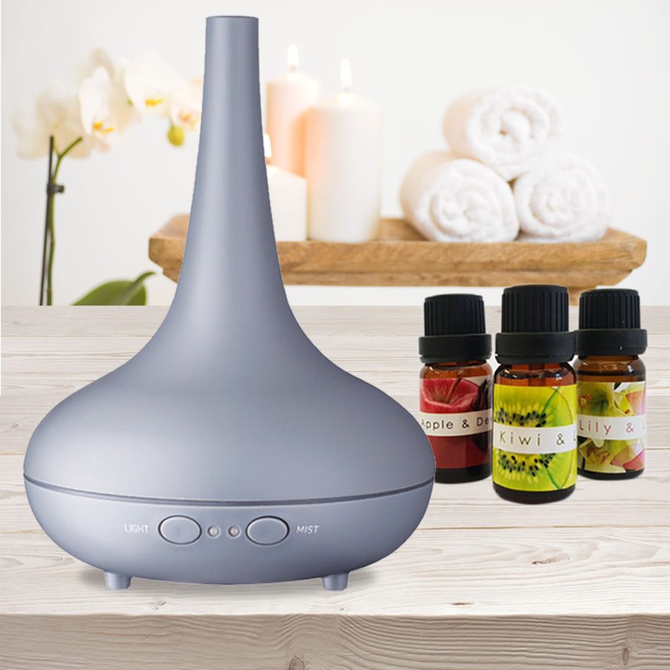Essential Oil Diffuser Ultrasonic Humidifier Aromatherapy LED Light 200ML 3 Oils - Matte Grey - Image 2
