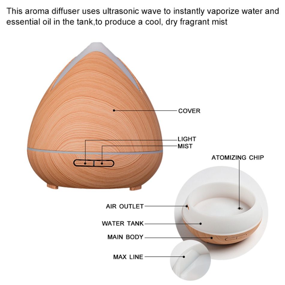 Essential Oils Ultrasonic Aromatherapy Diffuser Air Humidifier Purify 400ML - Light Wood - Image 3
