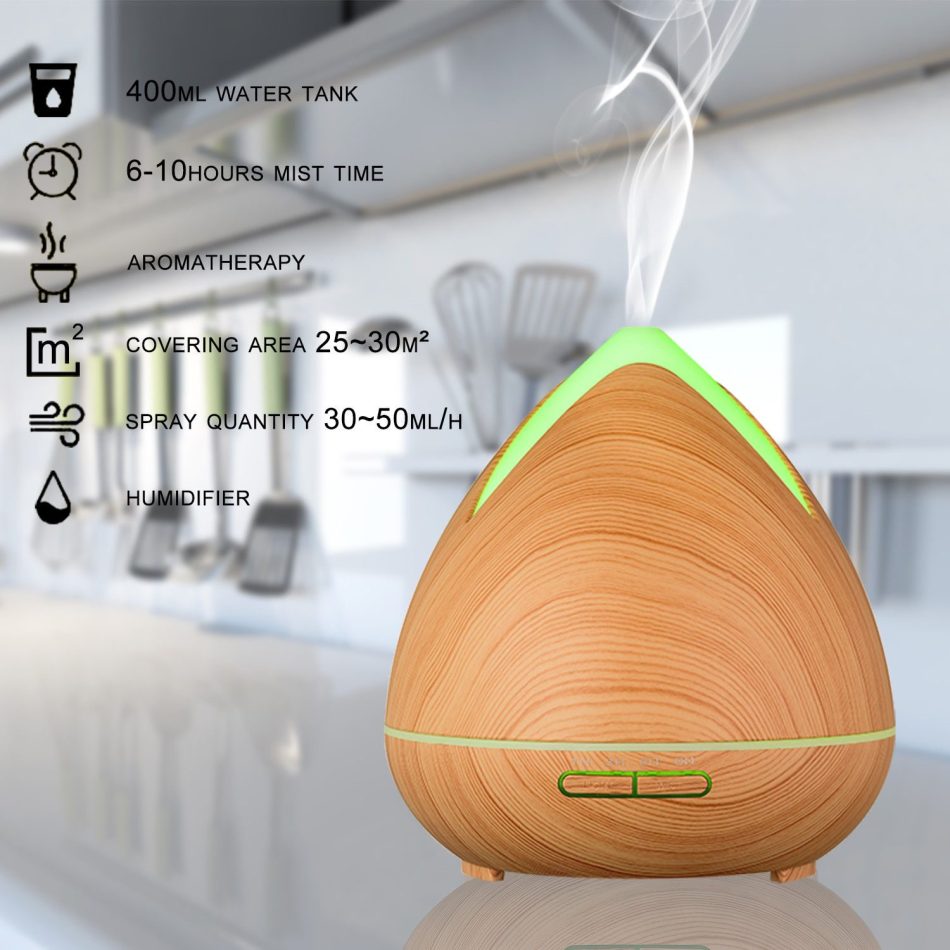 Essential Oils Ultrasonic Aromatherapy Diffuser Air Humidifier Purify 400ML - Light Wood - Image 4