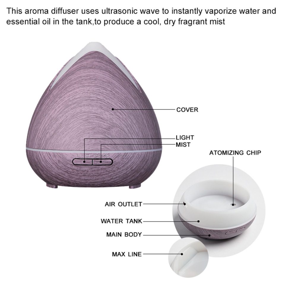 Essential Oils Ultrasonic Aromatherapy Diffuser Air Humidifier Purify 400ML - Violet - Image 3